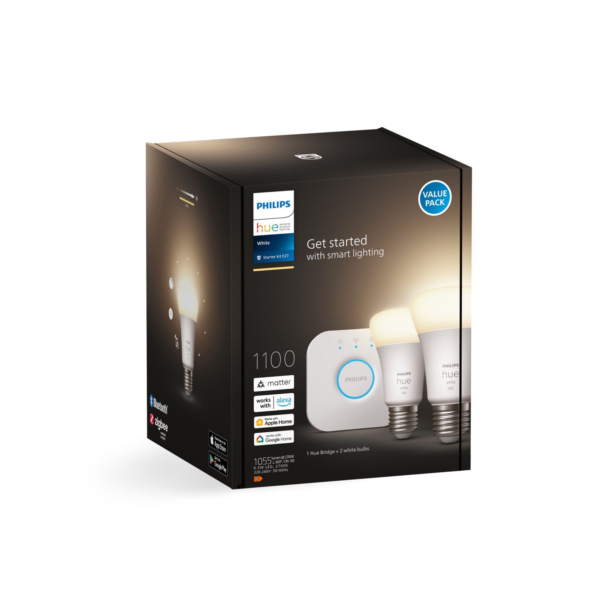 Philips by Signify Philips Hue Smart-Leuchtmittel E27 Weiss – 1055 lm, 2700 K, App-Steuerung, dimmbar – 2er-Pack
