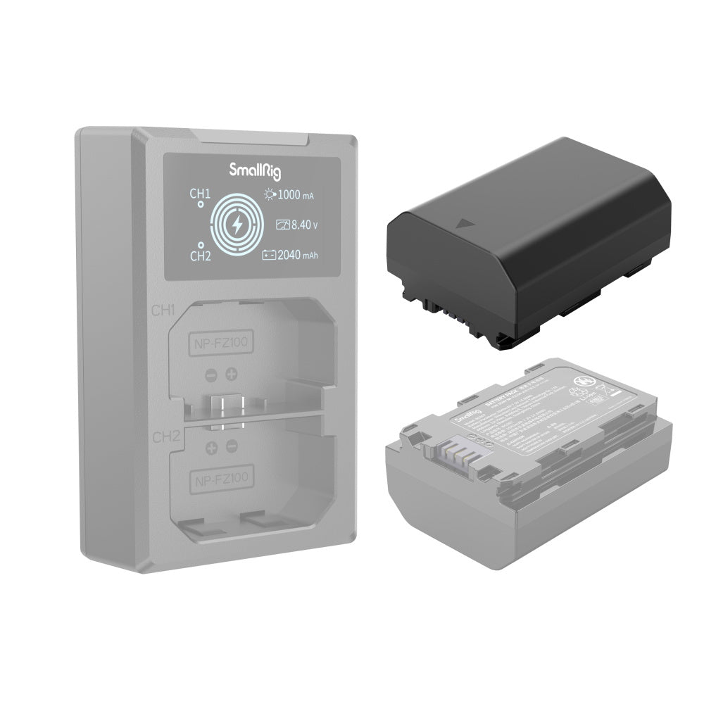 SmallRig NP-FZ100 Akku – 2040 mAh, 7,2 V (14,69 Wh) – für Sony α6600, α9 II, α7 III und andere – Schwarz