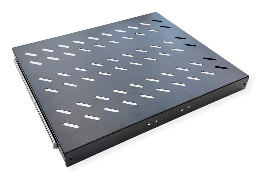 VALUE Rack-Regalboden 19", 26.99.0416 – 1U – 483 × 700 × 44 mm – 25 kg – schwarz – Stahl