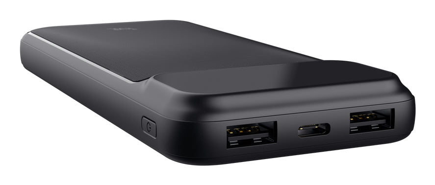Trust Avala Powerbank 10'000 mAh – 20 W PD, 1× USB-C, 2× USB-A, schwarz, für Laptop, Tablet & Smartphone