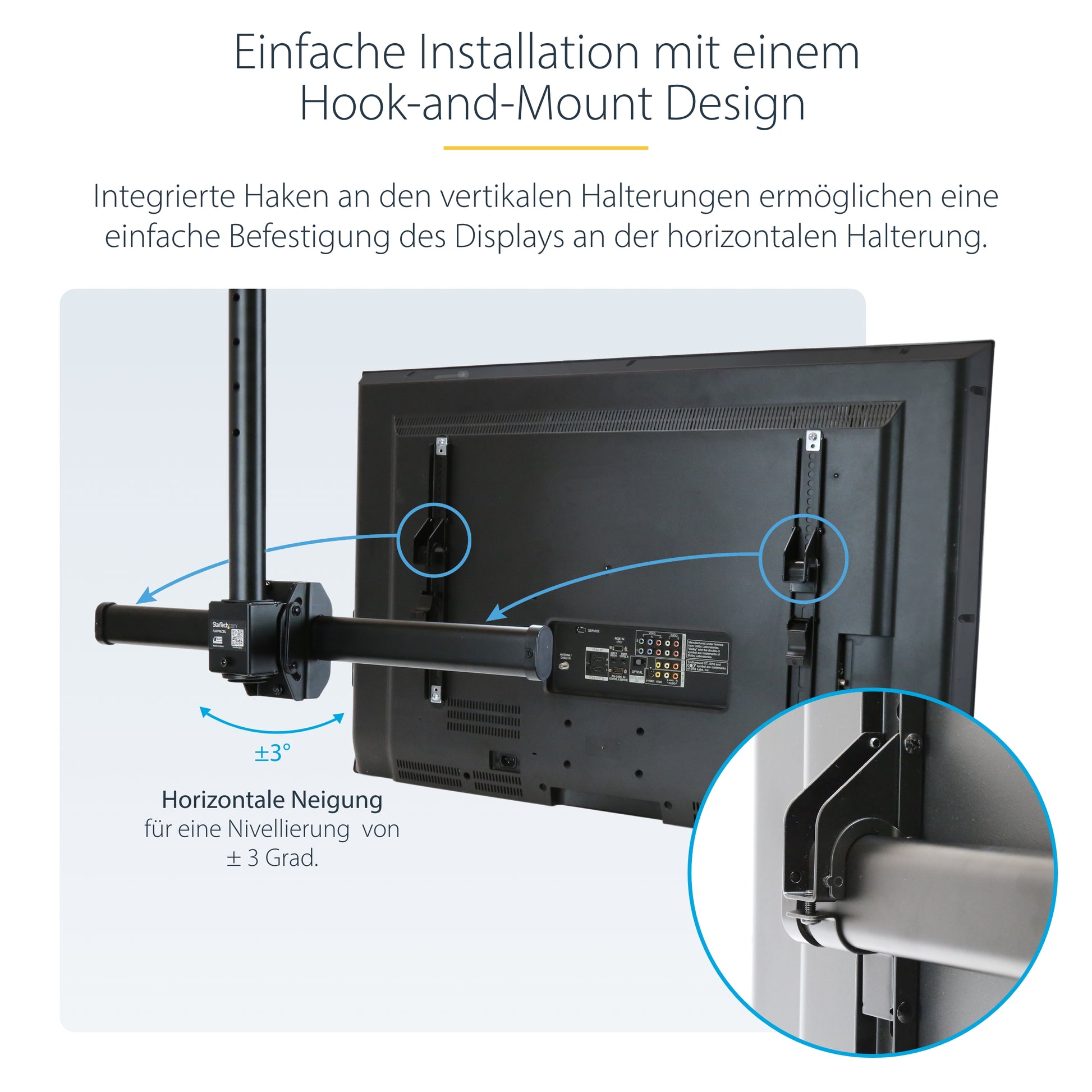StarTech.com Deckenhalterung – Rücken an Rücken – 32–75" – VESA 200×200–600×400 – bis 90 kg, Teleskopmast