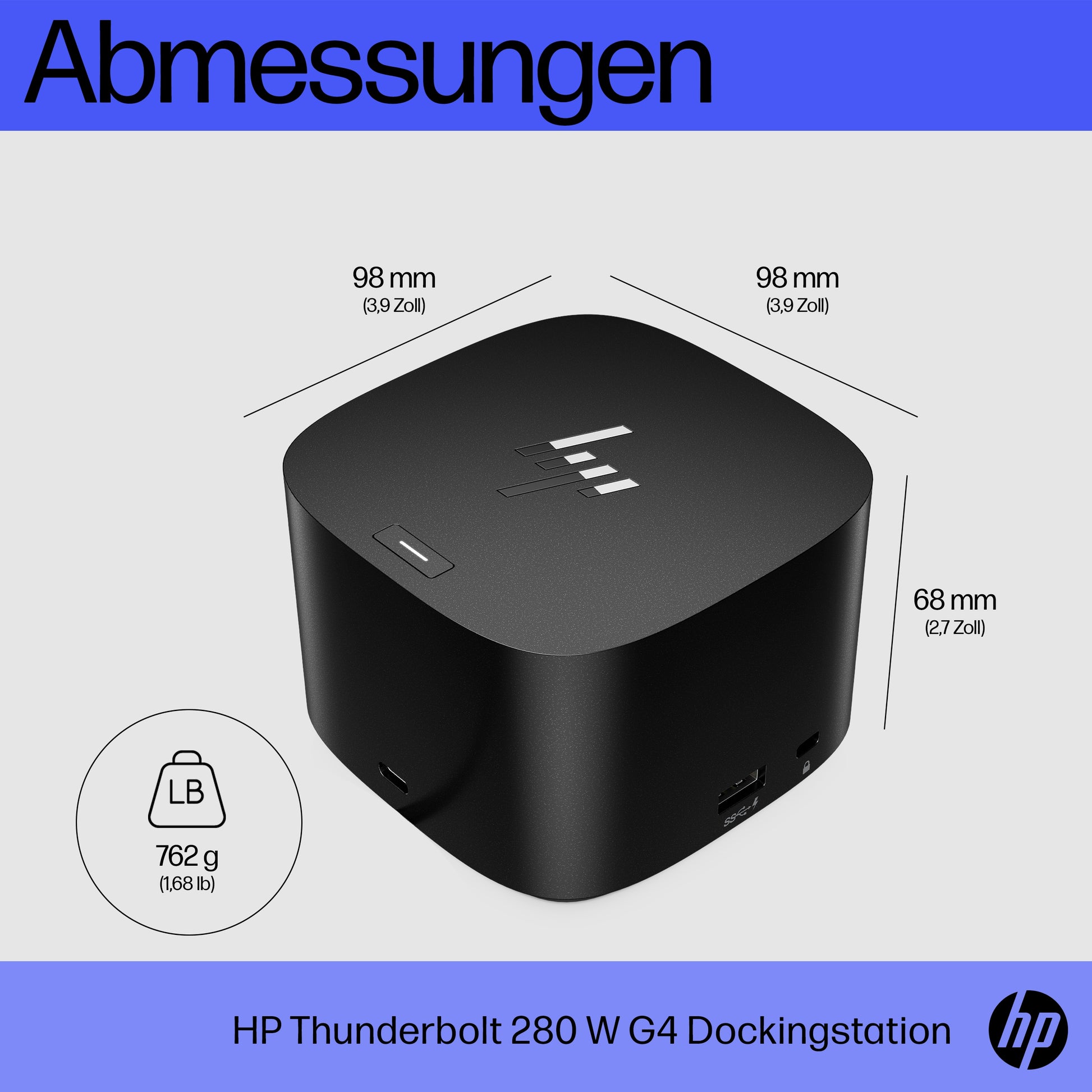 HP Thunderbolt 280W G4 Dockingstation – Thunderbolt 4, 2× DP, 1× HDMI, 4× USB-A, 1× USB-C, 280 W PD