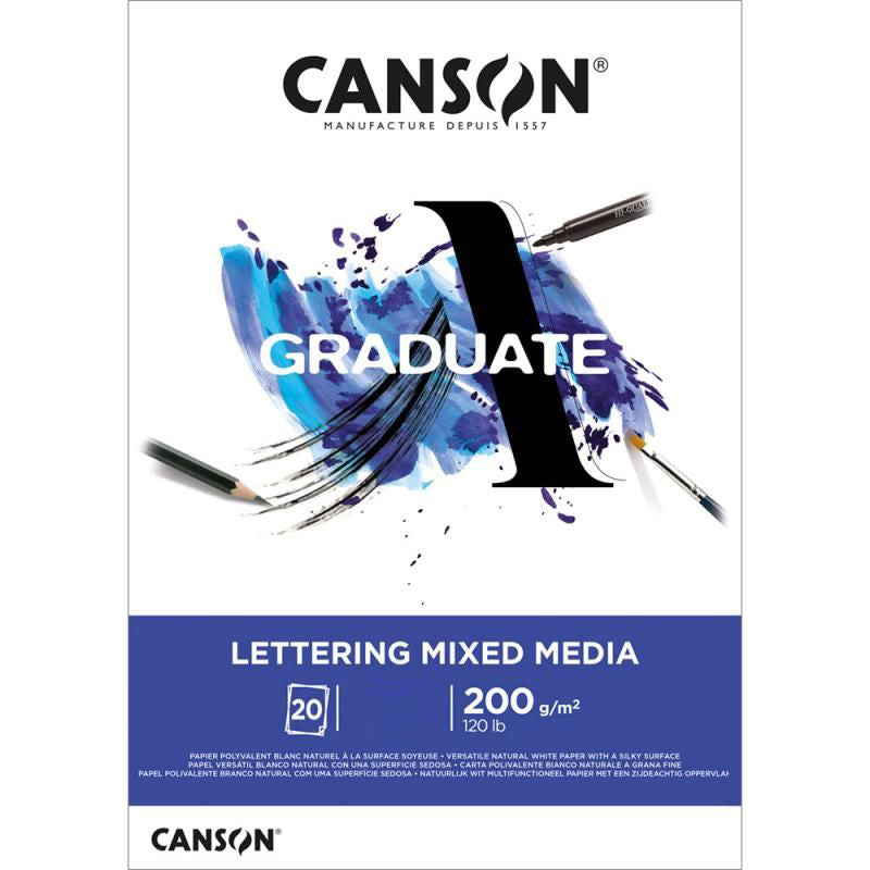 Canson Mixed-Media-Block – A3, 200 g/m², weiss, strukturiert, geleimt, 20 Blatt – FSC, für Mixed Media
