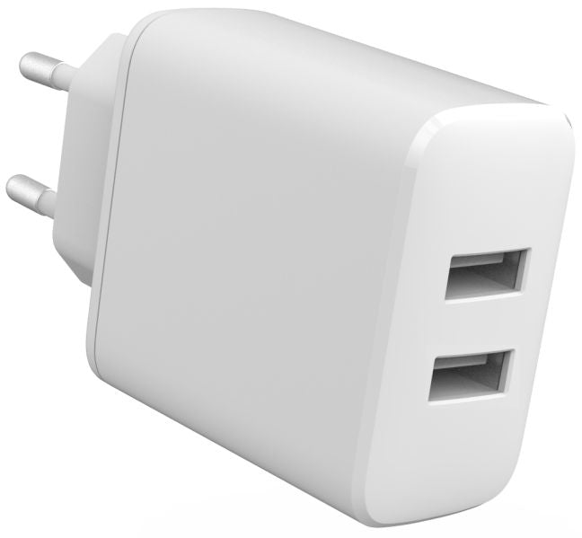 eSTUFF INFINITE (GRS) USB-Ladegerät 24 W – USB-A×2 – EU-Stecker (Typ C) – Weiss