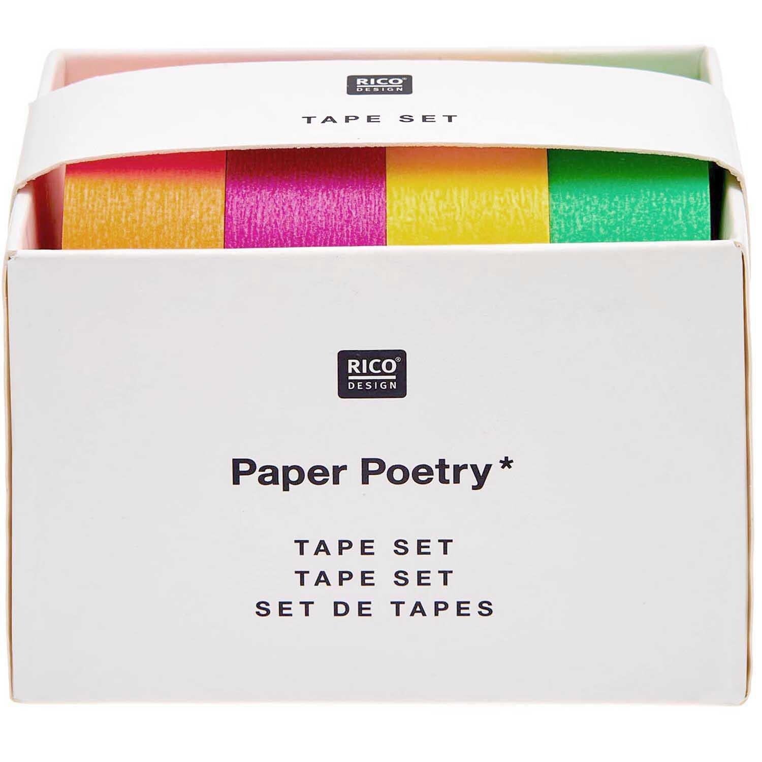 Rico Design Neon Washi Tape Set – 15 mm × 10 m, mehrfarbig, Papier, wiederablösbar, 4 Rollen