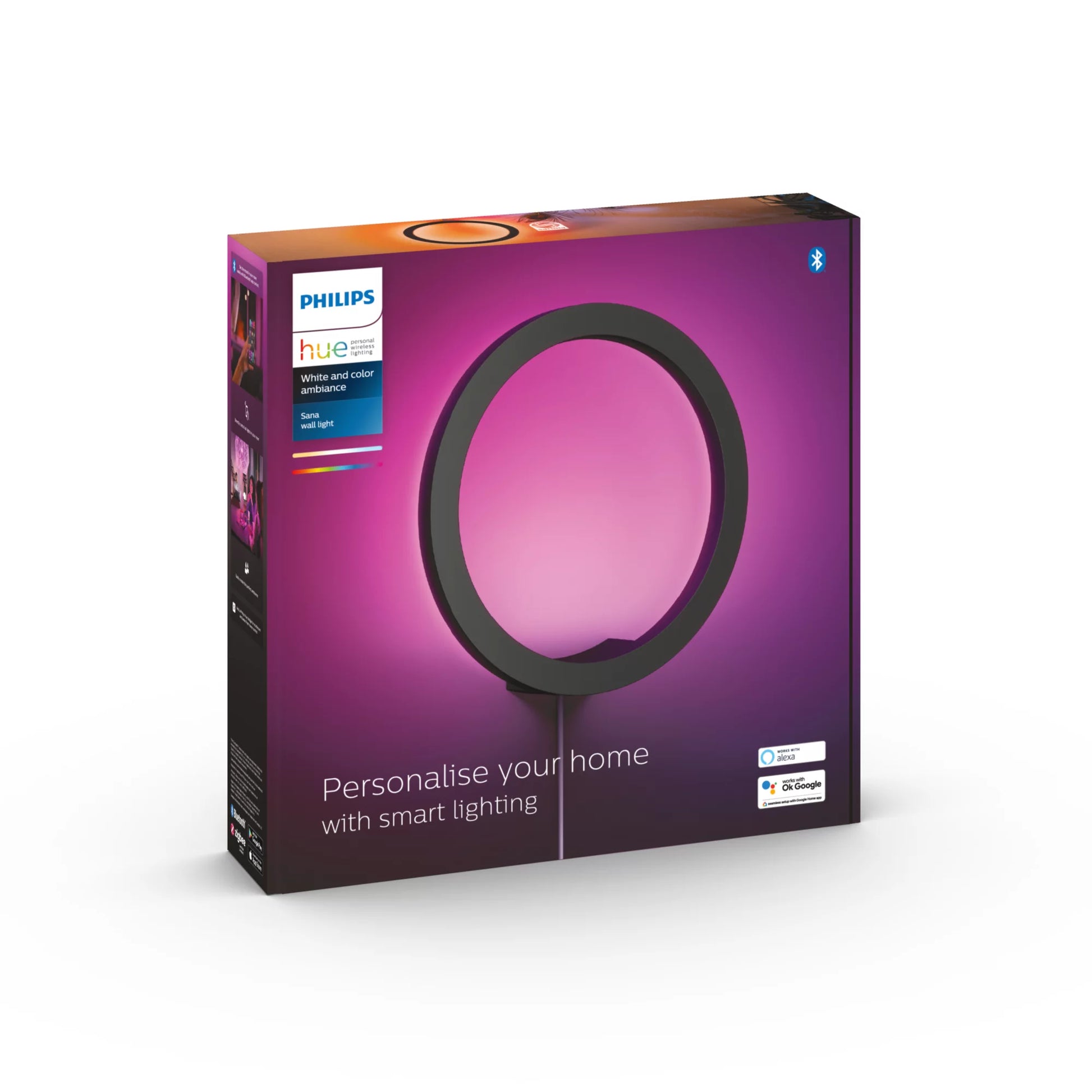 Philips by Signify Philips Hue Wandleuchte Sana – 25,5 × 5,2 cm, 1200–1400 lm, 20 W, 2000–6500 K, dimmbar, für Hue, schwarz
