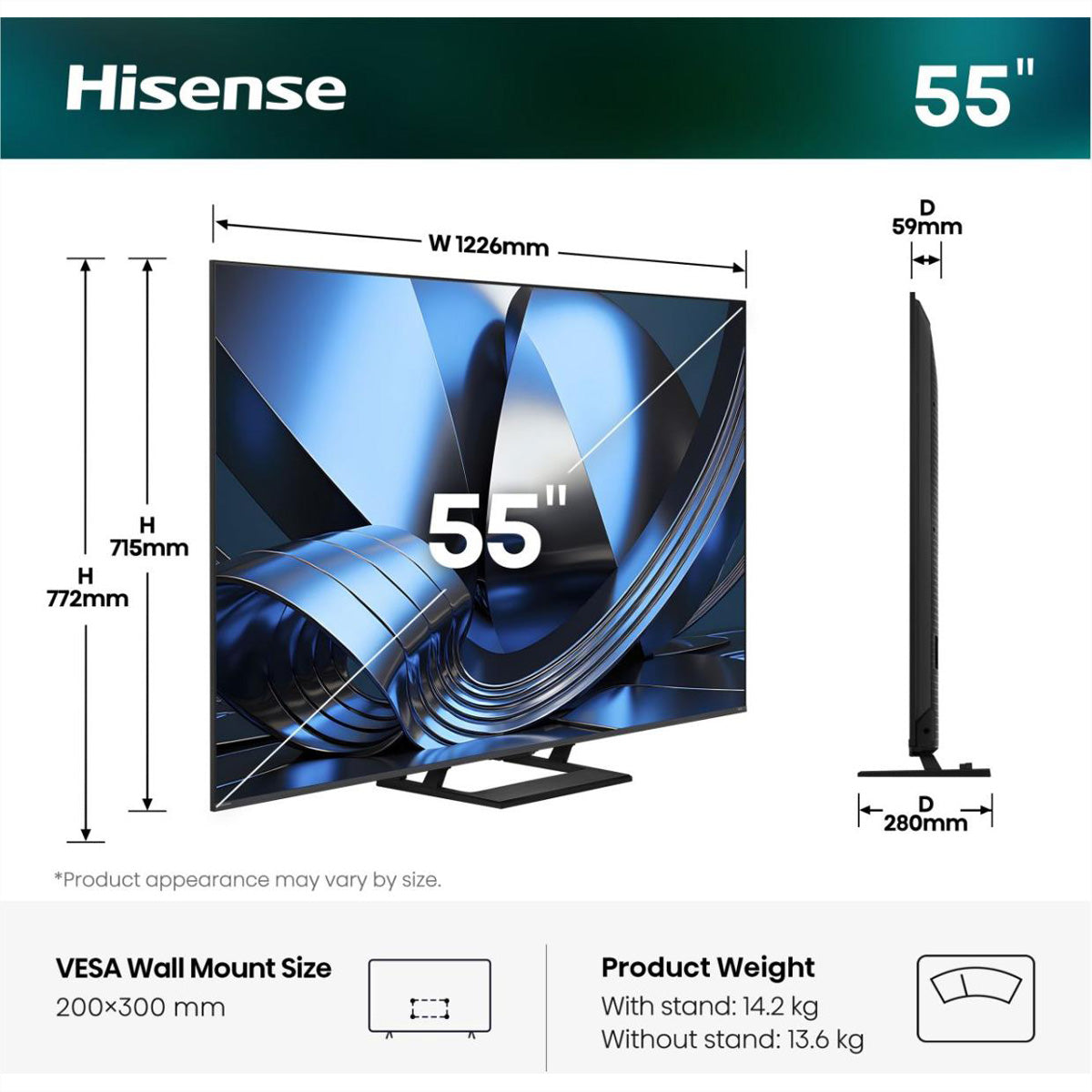 Hisense U7SE – 55" TV – 4K UHD – Mini-LED (ULED) – VIDAA – 144 Hz – Dolby Vision