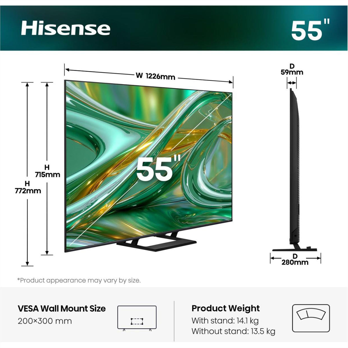 Hisense 55E8S – 55" TV – 4K UHD – Mini-LED (QLED) – HomeOS U9 – 144 Hz – Dolby Vision