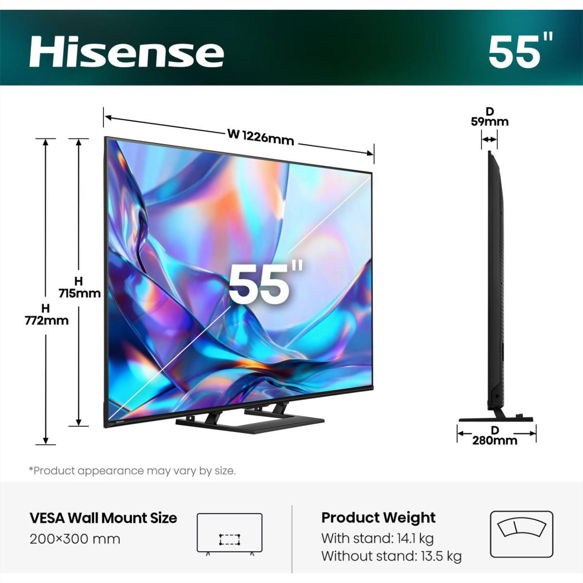 Hisense 55A7DS – 55" QLED-Fernseher – 4K UHD – VIDAA – 60 Hz – Dolby Vision
