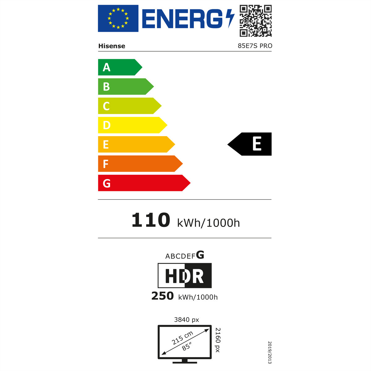 Hisense 85E7S PRO – 85" QLED Fernseher – 4K UHD – QLED – HomeOS U9 – 144 Hz – 400 cd/m² – Dolby Vision, HDR10+, HLG