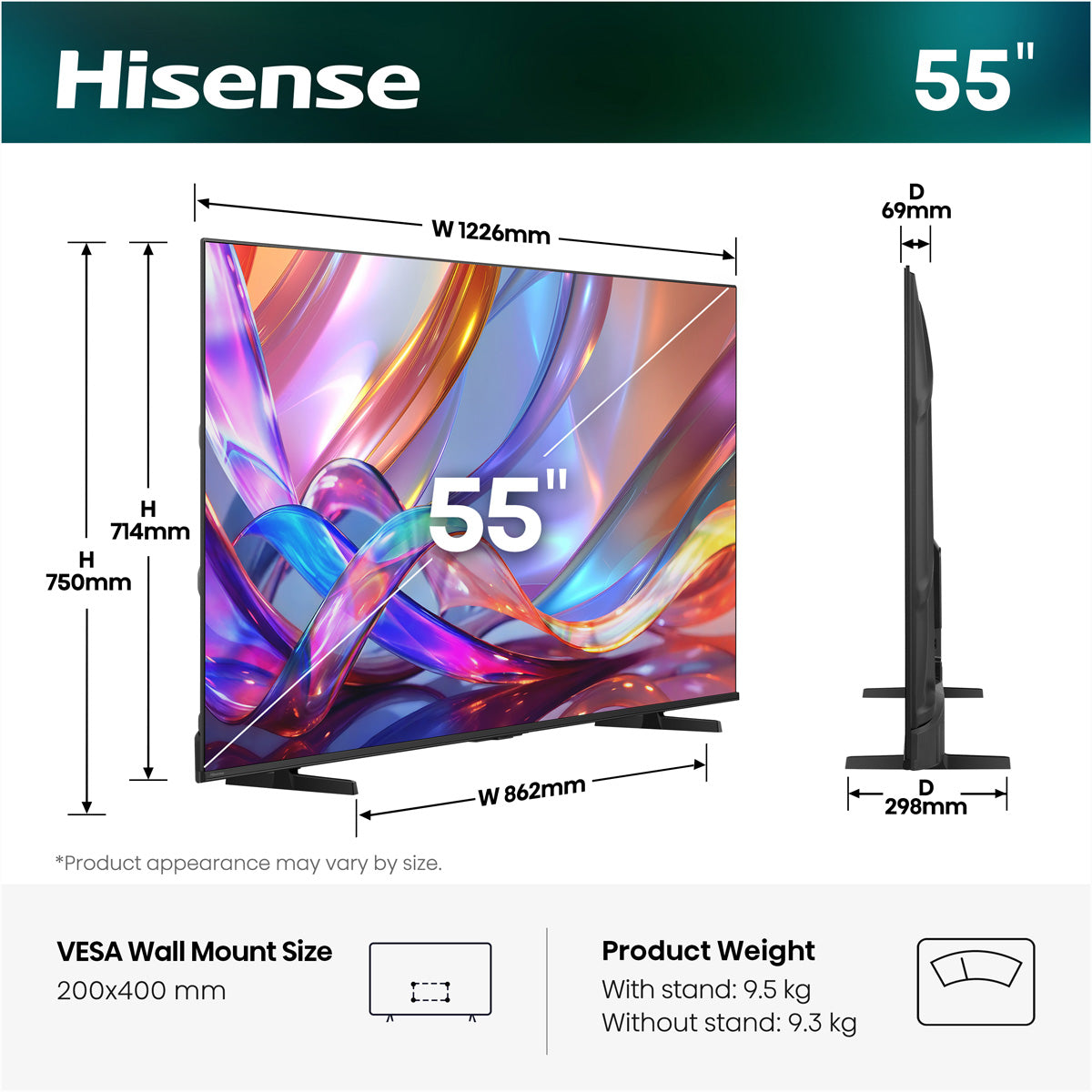 Hisense 55E7S – 55" TV – 4K UHD – QLED – VIDAA U9 – 60 Hz – Dolby Vision