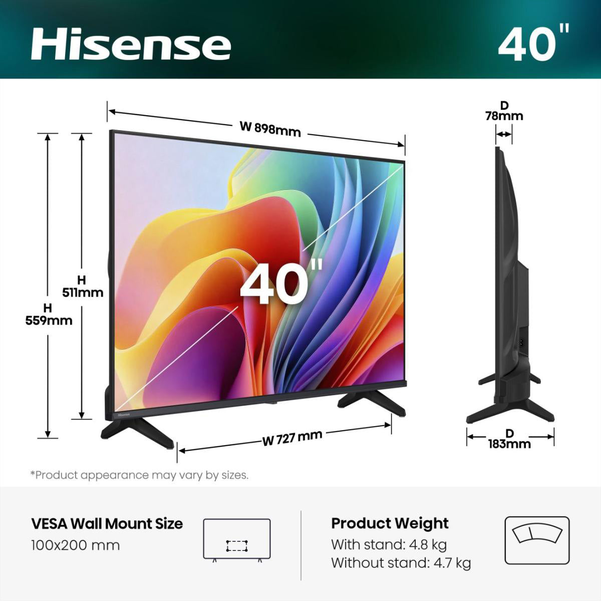 Hisense A49S 40A49S – 40" TV – FHD – LCD – VIDAA – 60 Hz – HLG