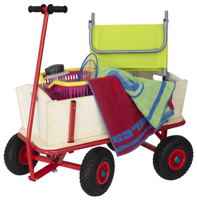 Eurotrail Bolder Wagen Classic – mit Holzabdeckung – bis 100 kg – 840×520×600 mm – rot – Stahl, Holz
