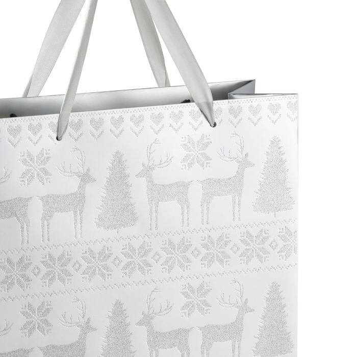 EGLO Weihnachts-Geschenktasche 'Isumi' – 10 × 26 × 32 cm, Papier, glitzernd, Silber