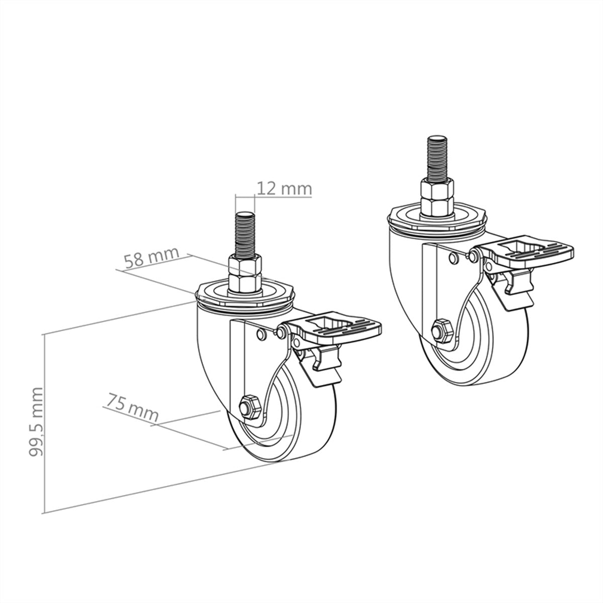 Hagor CPS – Rollen-Set (2er), mit Feststellmechanismus, für Stellfüsse 3203/3206, Schwarz