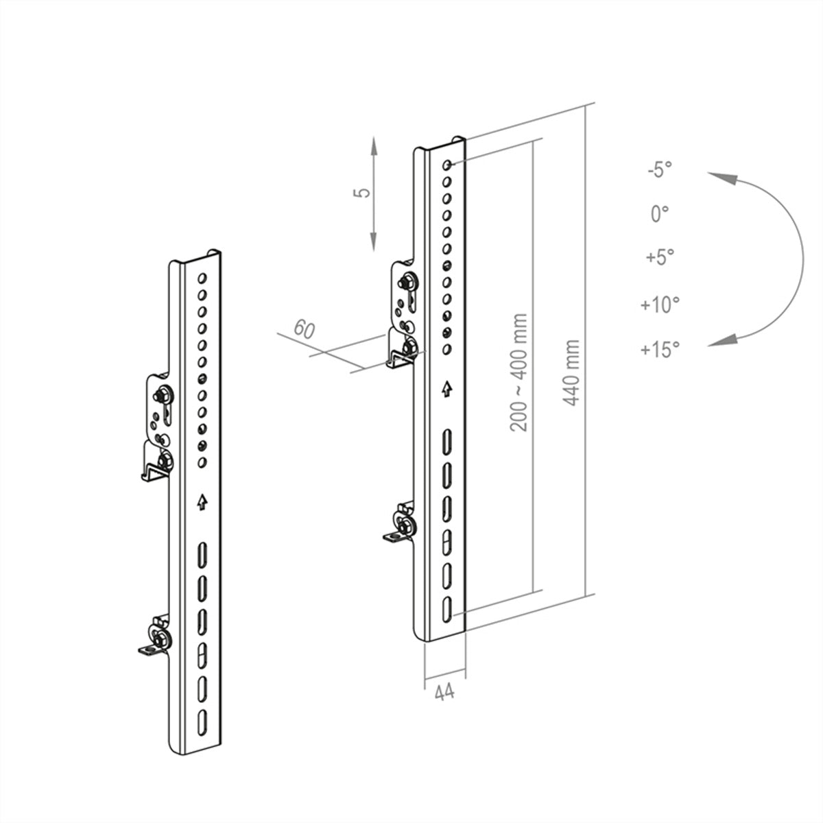 Hagor CPS Tilt Arms S – VESA-Neigearm, −5°/+15°, 5 mm Höhenausgleich, für VESA 200×200–400×400