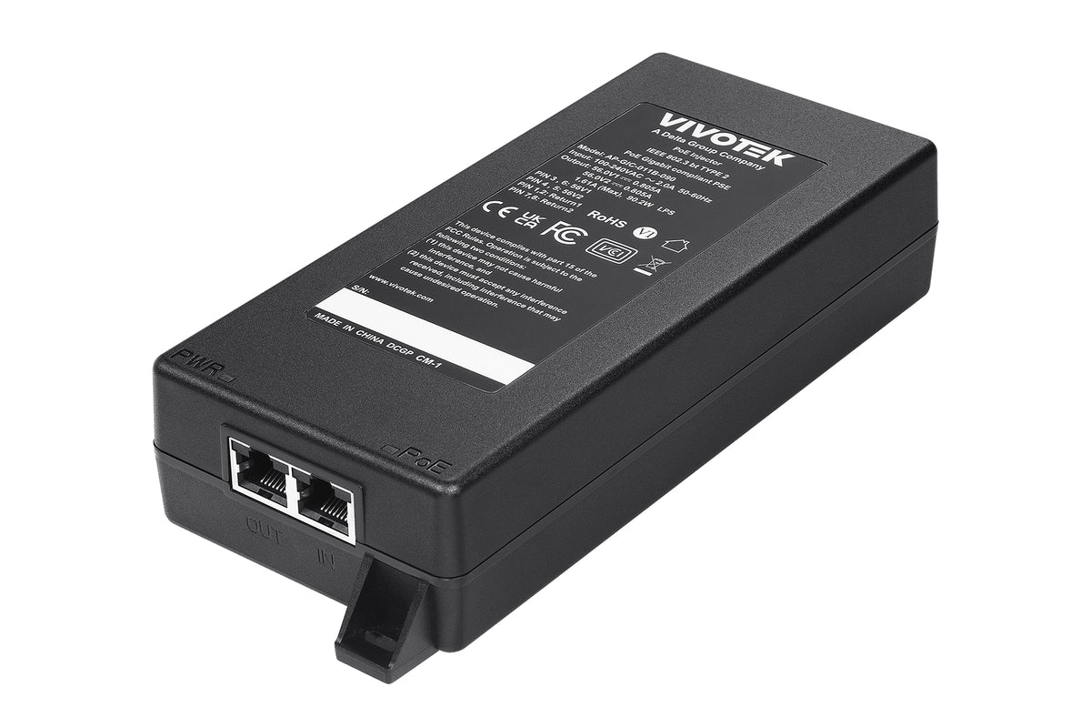 VIVOTEK PoE-Midspan – 90 W, PoE++ (IEEE 802.3bt/at/af), 1× RJ-45, Desktop