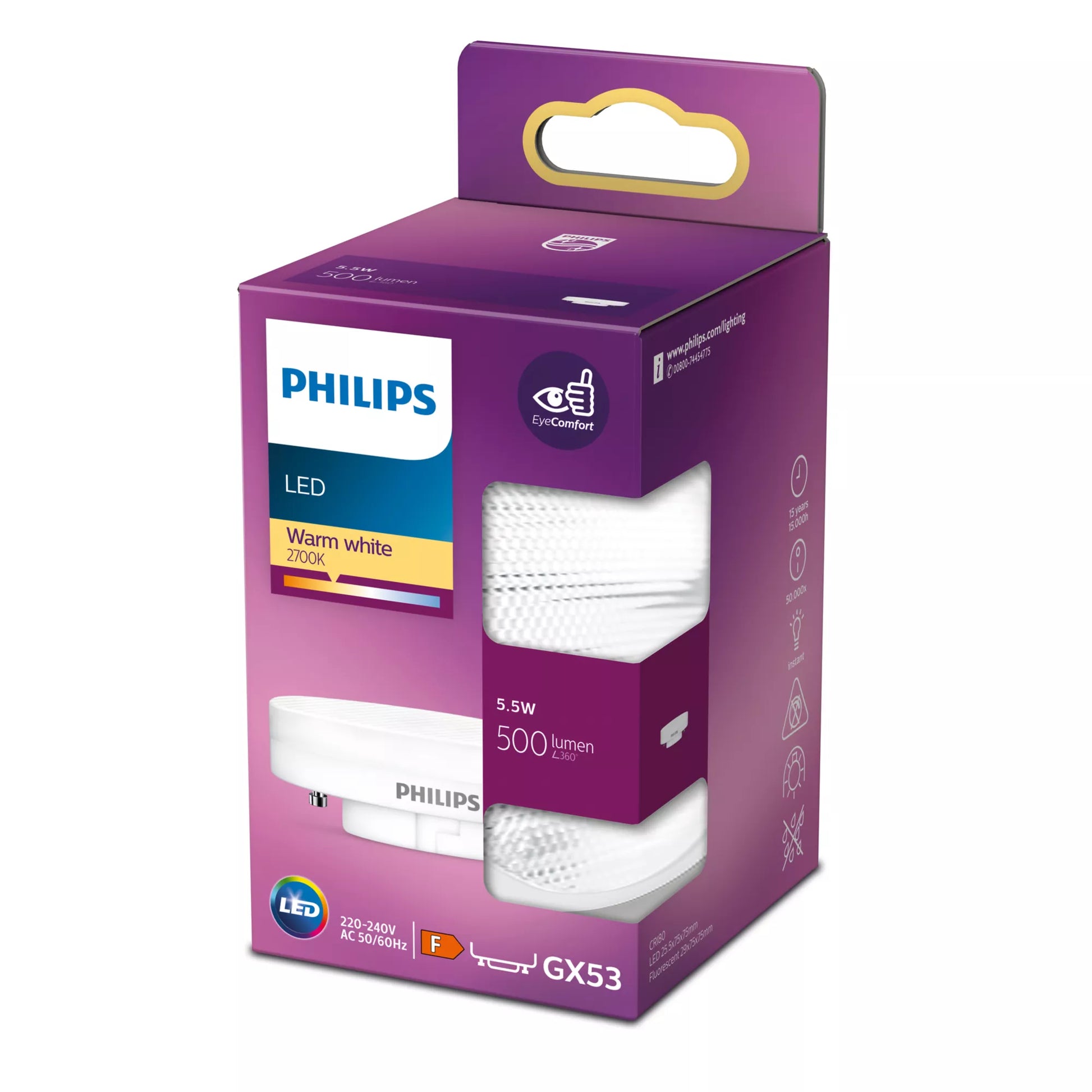 Philips by Signify Philips LED-Leuchtmittel GX53 – 500 lm, 5,5 W, Warmweiss 2700 K – 1 Stk.