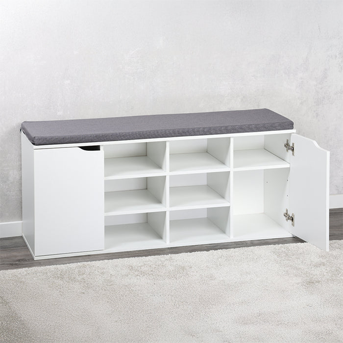 Kesper Garderobe mit Schuhregal – mit Sitzkissen, Spanplatte/MDF, Weiss, 103 × 30,5 × 48 cm
