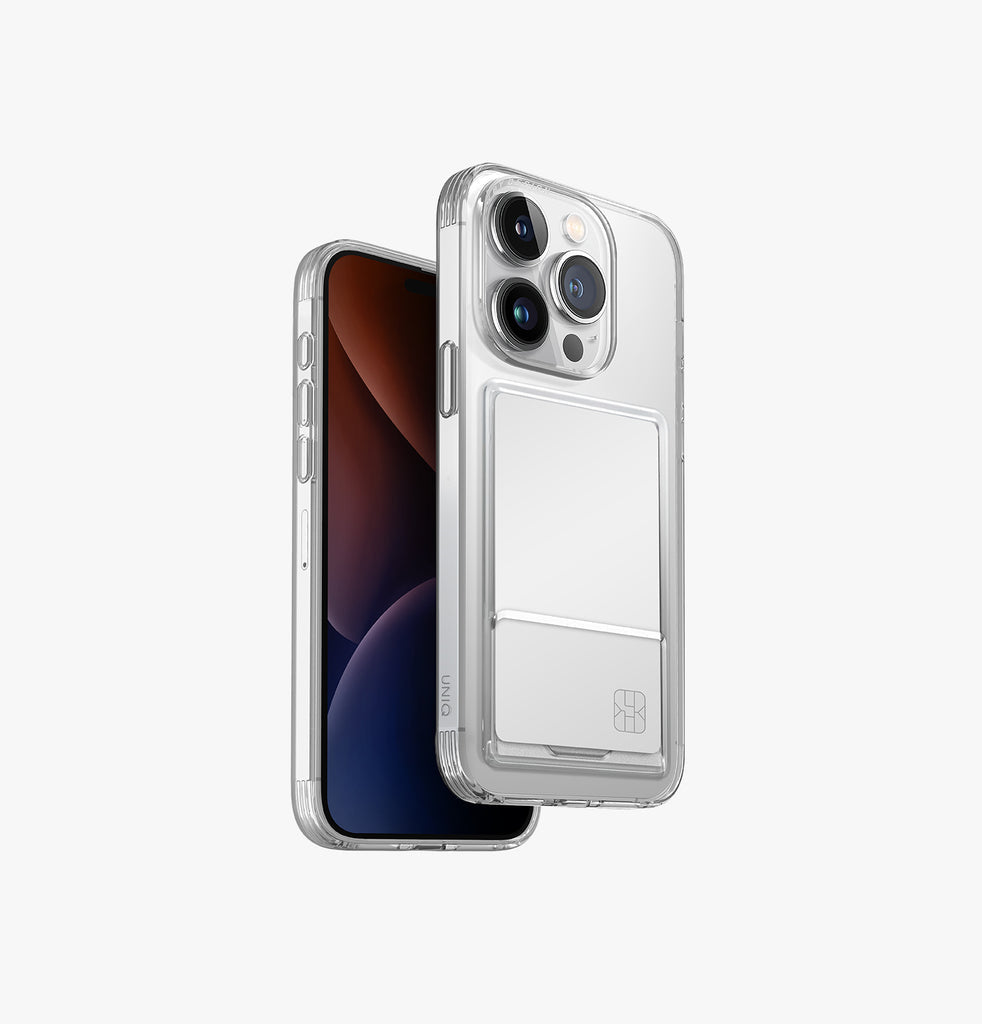 Uniq Backcover – für Apple iPhone 15 Pro – transparent – TPU, mit Kartenfach