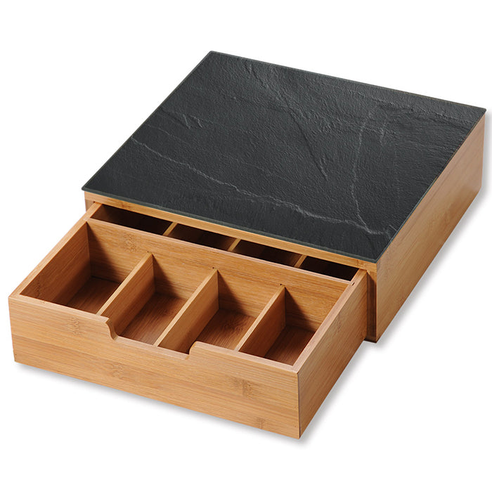 Kesper Teebeutelbox Bambus/Glas, 8 Fächer, 30 × 31 × 9,8 cm, natur/schwarz