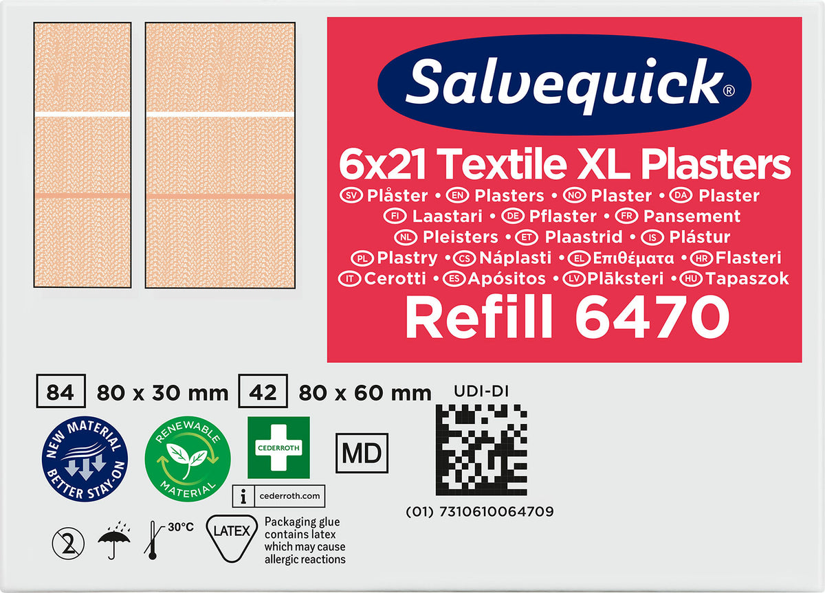 Cederroth Salvequick Pflaster-Nachfüllpackung – 66 × 22 mm, 21 Stück, für Salvequick-Spender