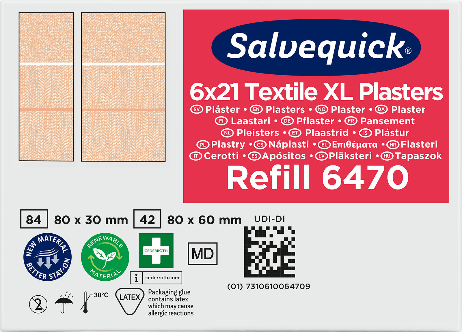 Cederroth Pflaster-Nachfüllpackung – 21 Stück, für Salvequick Spender, hautfarben