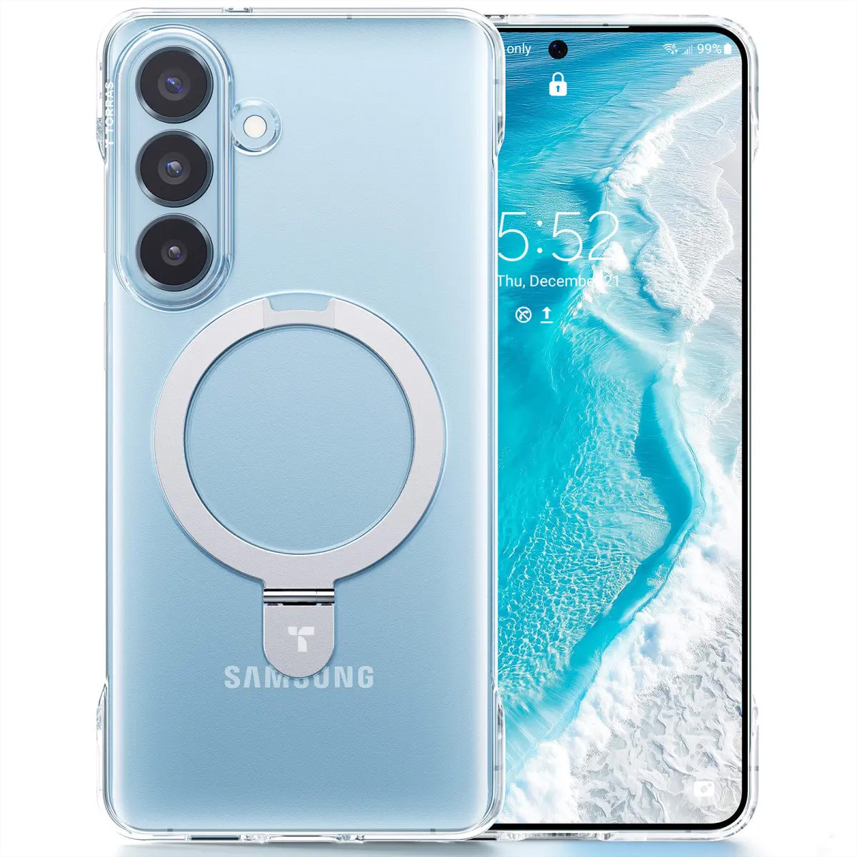 Torras Ostand Slim Backcover – für Samsung Galaxy S26, PC+TPU, Transparent, kabelloses Laden kompatibel