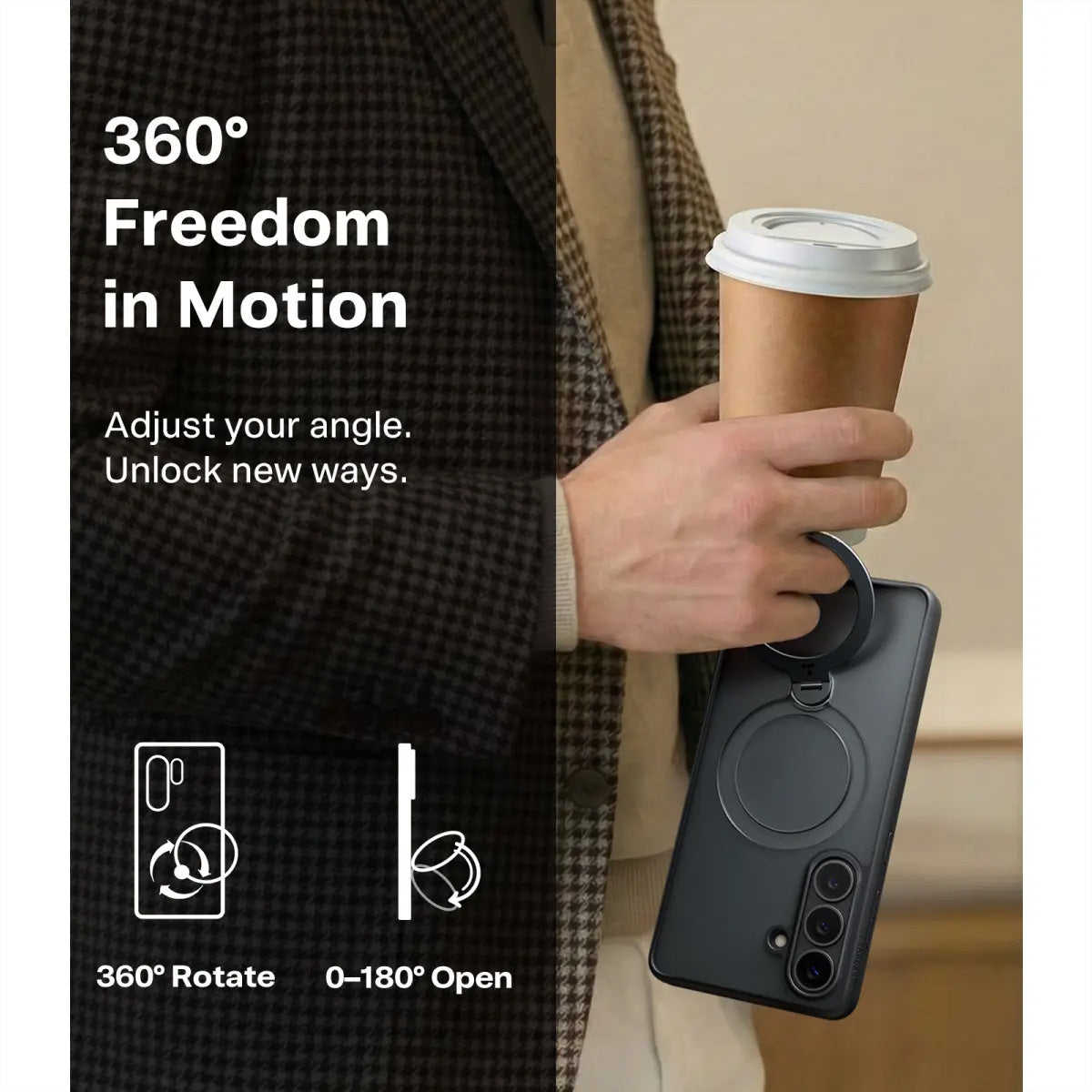 Torras Ostand 360° Spin Backcover – für Samsung Galaxy S26, mit Ständer, PC+TPU, Schwarz, 360° Ringhalter