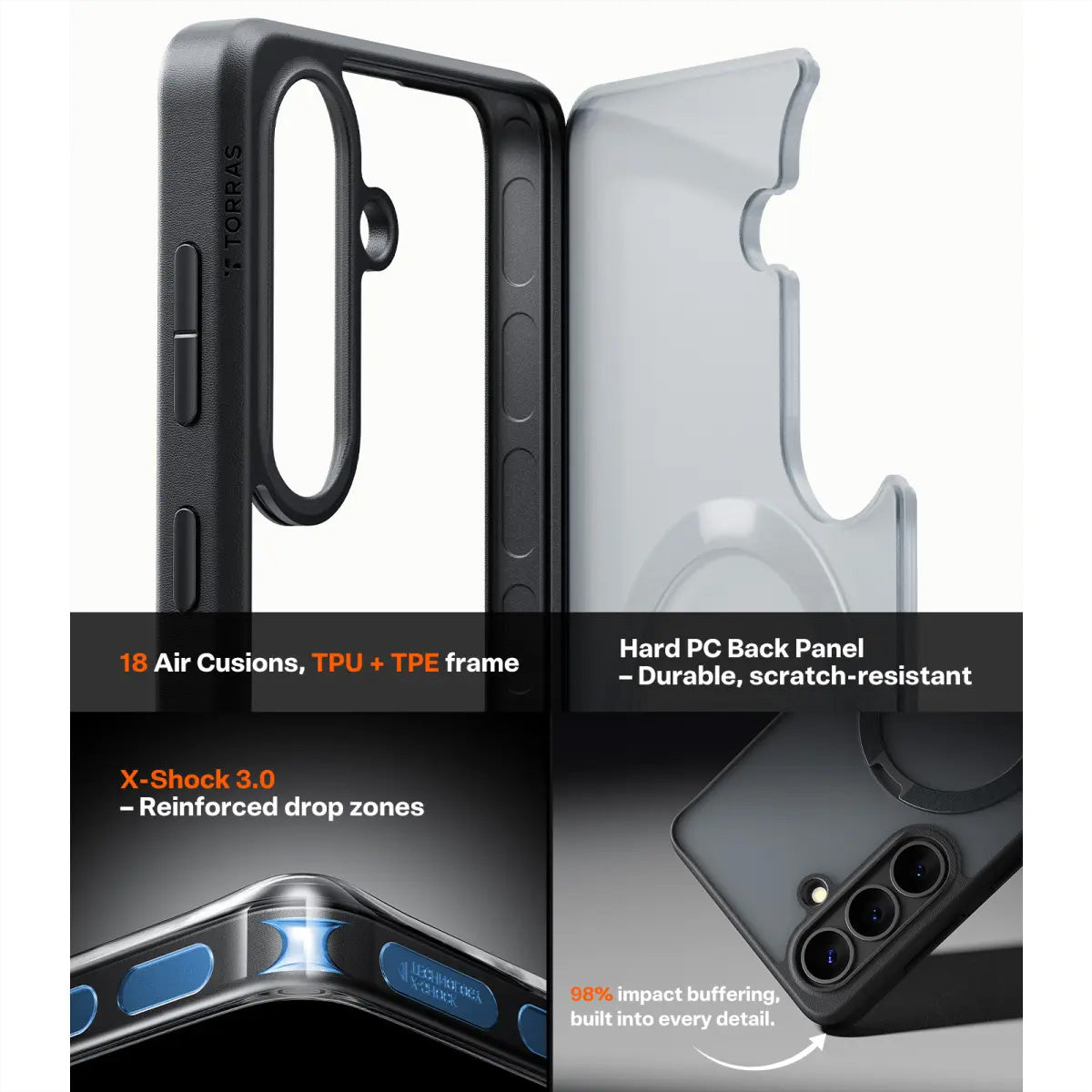 Torras Ostand 360° Spin Backcover – für Samsung Galaxy S26, mit Ständer, PC+TPU, Schwarz, 360° Ringhalter