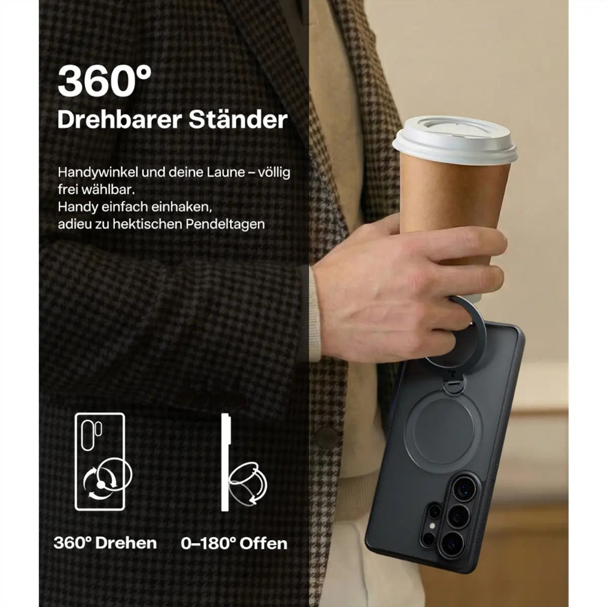 Torras Ostand 360° Spin – Backcover – für Samsung Galaxy S26 Ultra, mit Ständer, Kunststoff, schwarz