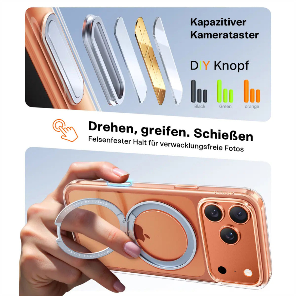Torras Upro Ostand Backcover – für Apple iPhone 17 Pro Max, MagSafe, mit Ständer, Kunststoff, Transparent