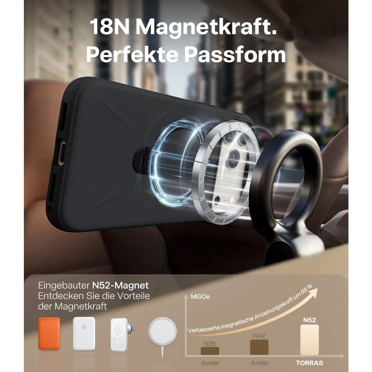 Torras Ostand Spin Softune Backcover – für Apple iPhone 17 Pro Max, MagSafe, mit Ständer, TPU, schwarz