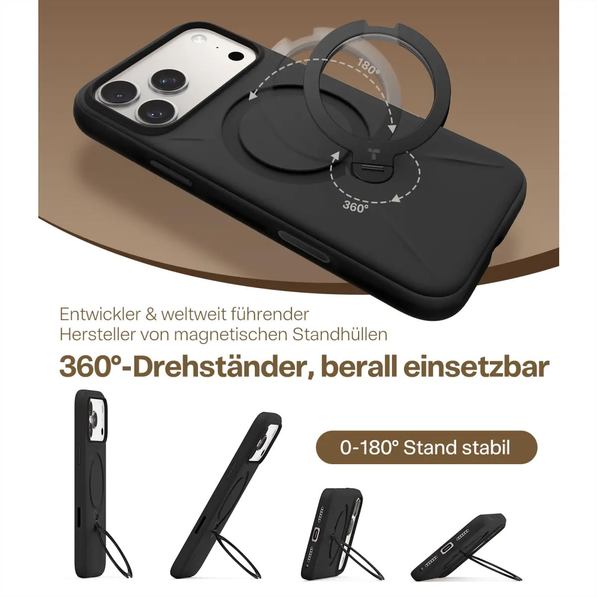 Torras Ostand Spin Softune Backcover – für Apple iPhone 17 Pro Max, MagSafe, mit Ständer, TPU, schwarz