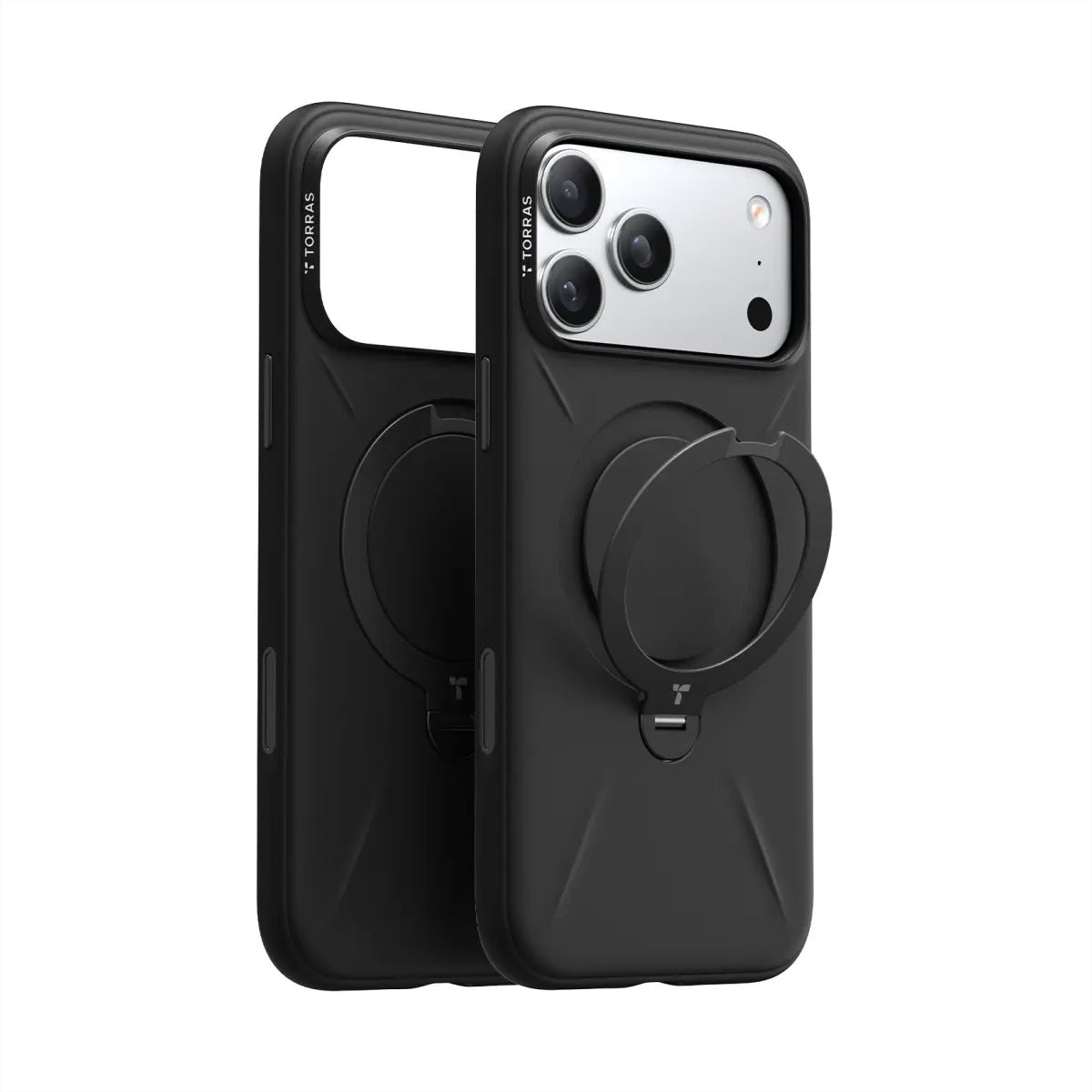 Torras Ostand Spin Softune Backcover – für Apple iPhone 17 Pro Max, MagSafe, mit Ständer, TPU, schwarz