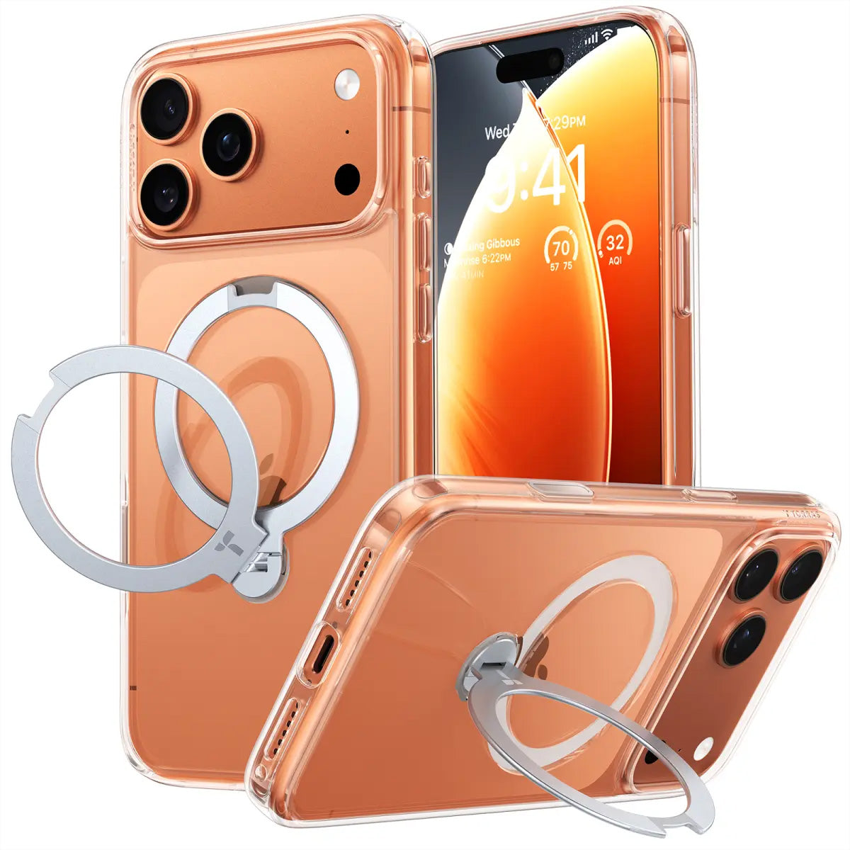 Torras Ostand 360 Backcover – für Apple iPhone 17 Pro Max, MagSafe, mit Ständer, PC+TPU, Transparent