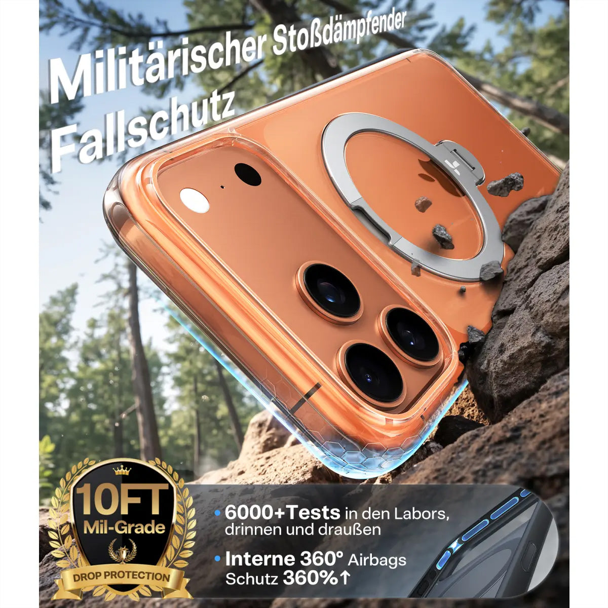 Torras Ostand 360 Backcover – für Apple iPhone 17 Pro Max, MagSafe, mit Ständer, PC+TPU, Transparent