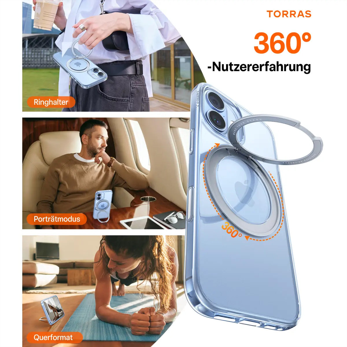 Torras UPRO Ostand Pro Backcover – für Apple iPhone 17, MagSafe, mit Ständer, PC+TPU, Transparent
