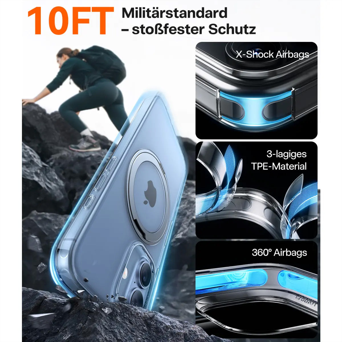 Torras UPRO Ostand Pro Backcover – für Apple iPhone 17, MagSafe, mit Ständer, PC+TPU, Transparent