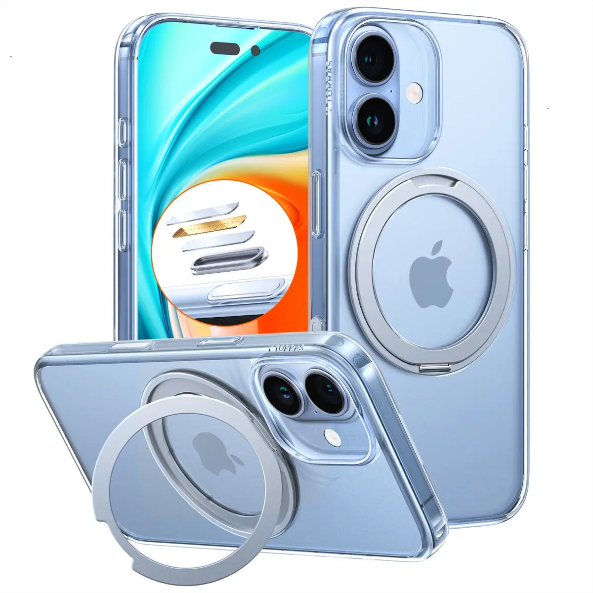Torras UPRO Ostand Pro Backcover – für Apple iPhone 17, MagSafe, mit Ständer, PC+TPU, Transparent