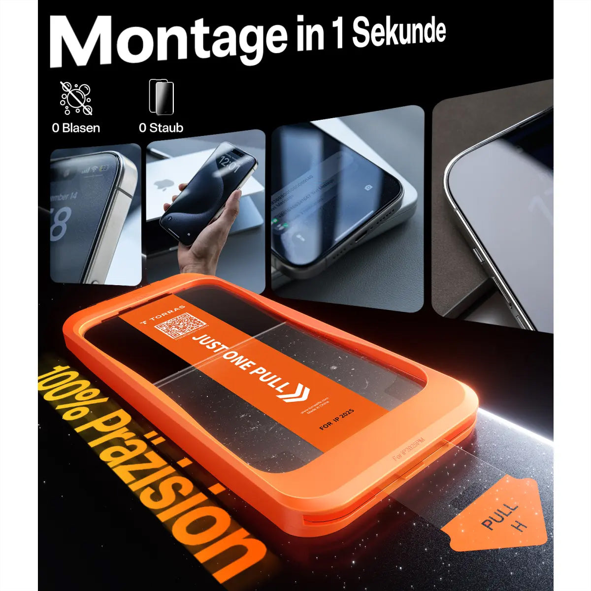 Torras Displayschutz (Panzerglas), 9H – für iPhone 17 Pro – mit Applikator