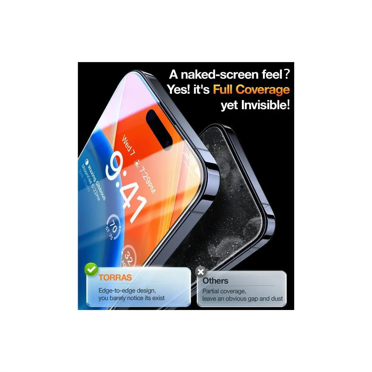 Torras Displayschutz (Panzerglas), fettabweisend – für iPhone 15 – mit Applikator