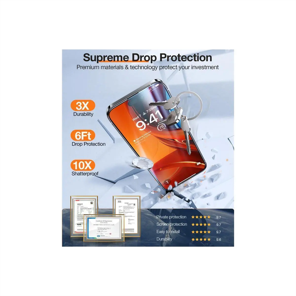 Torras Privacy-Filter (Panzerglas) – für iPhone 15/14 Pro – mit Applikator