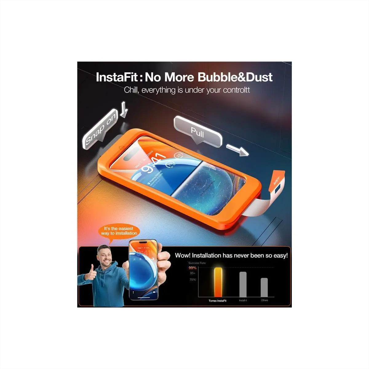 Torras Displayschutz (Panzerglas), fettabweisend – für iPhone 15 Pro – mit Applikator