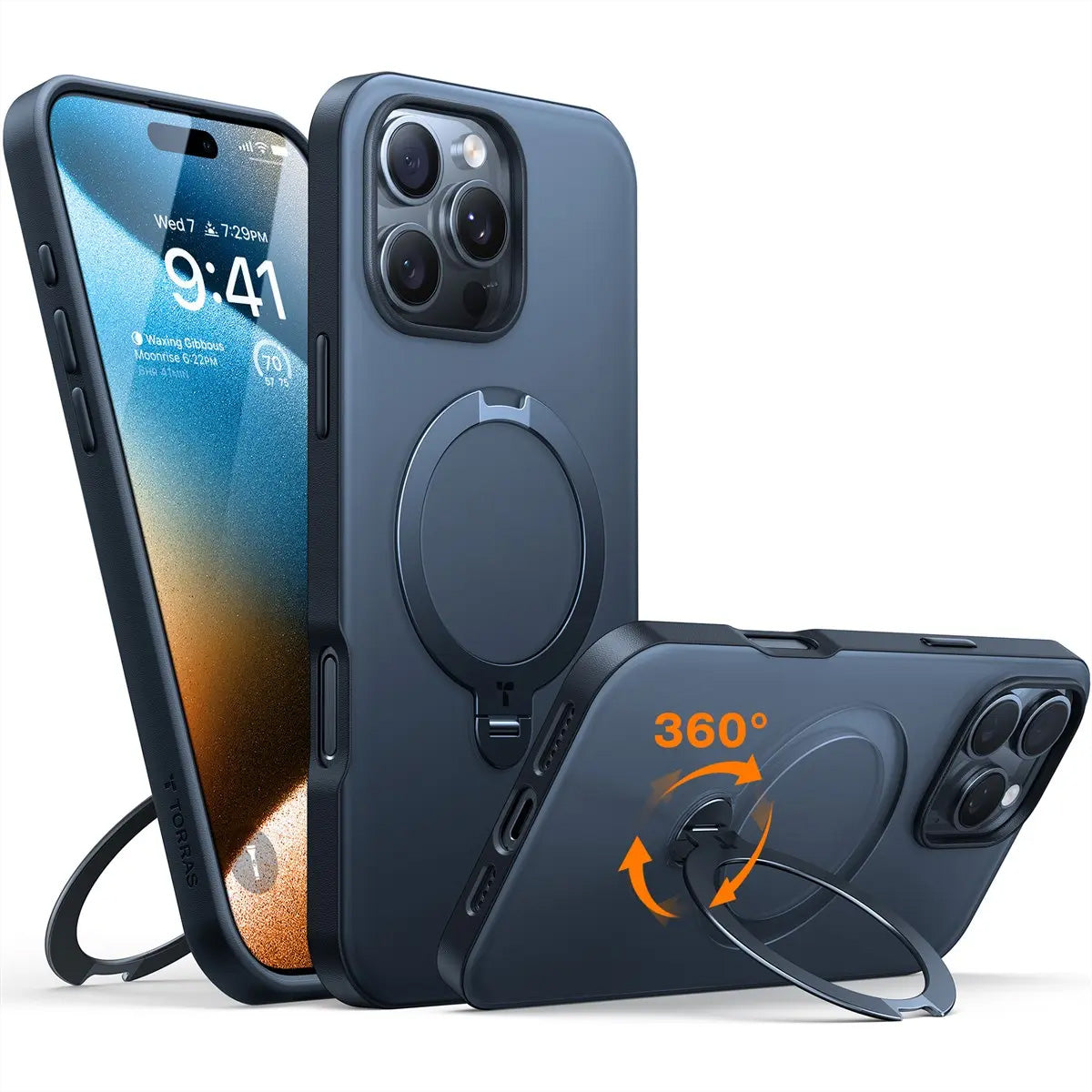 Torras UPRO Ostand Spin Backcover – für Apple iPhone 16 Pro, mit Ständer, PC, Schwarz