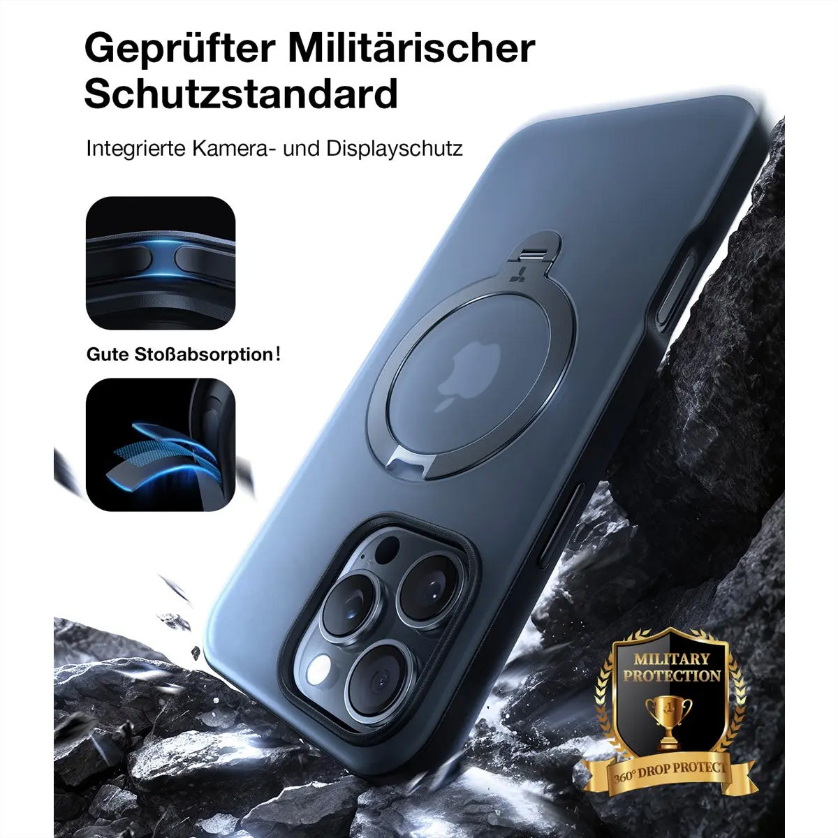 Torras UPRO Ostand Spin Backcover – für Apple iPhone 16 Pro, mit Ständer, PC, Schwarz