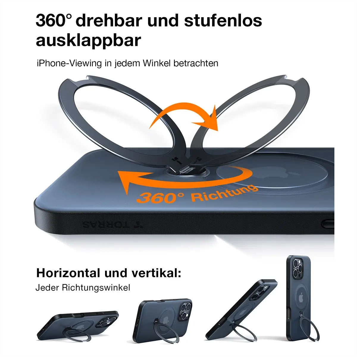 Torras UPRO Ostand Spin Backcover – für Apple iPhone 16 Pro, mit Ständer, PC, Schwarz