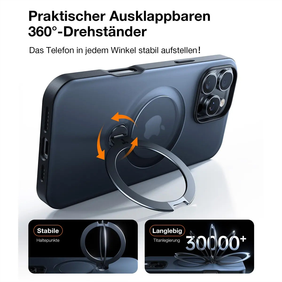Torras UPRO Ostand Spin Backcover – für Apple iPhone 16 Pro, mit Ständer, PC, Schwarz