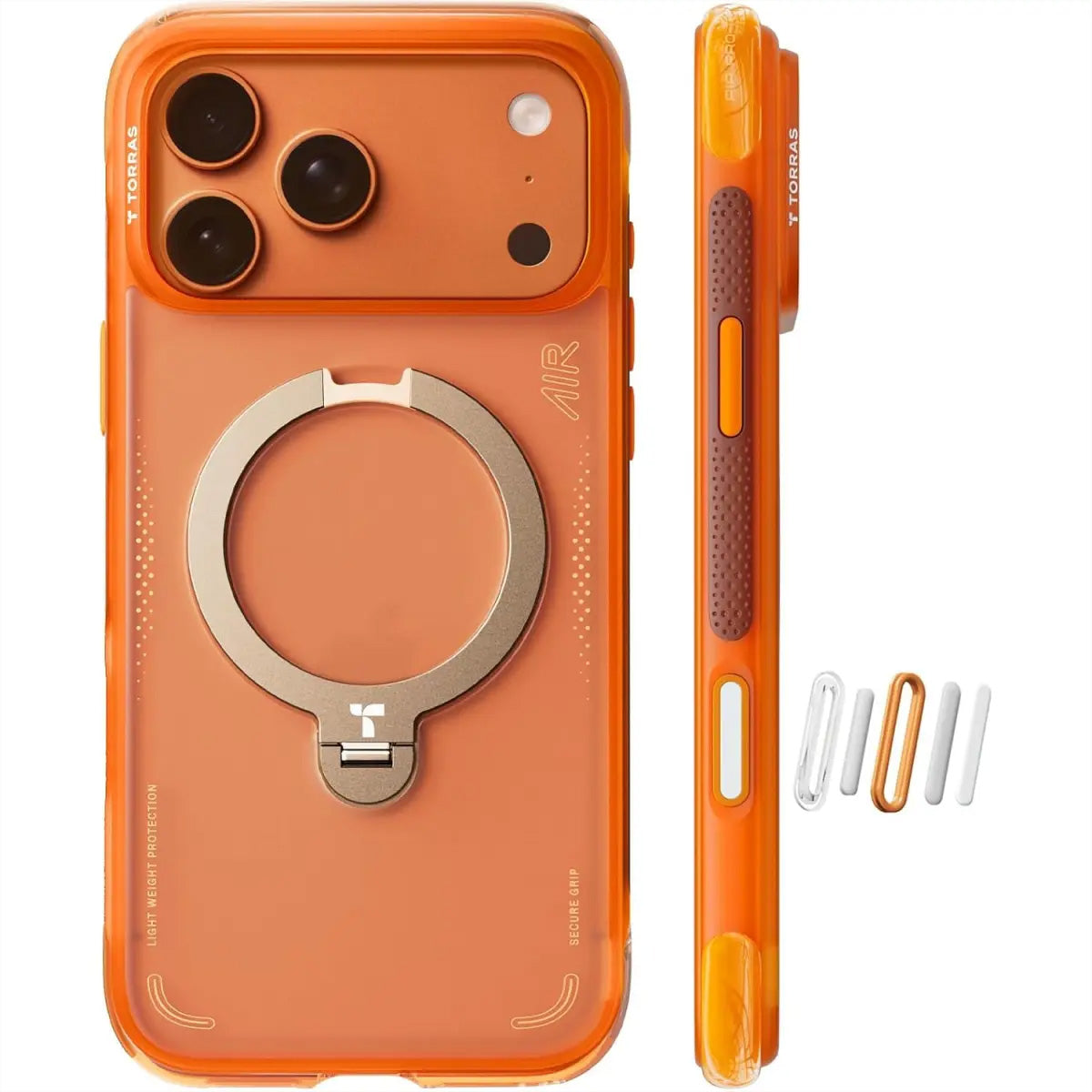 Torras Ostand Q3 Air Backcover – für Apple iPhone 17 Pro Max, MagSafe, mit Ständer, Kunststoff, Orange