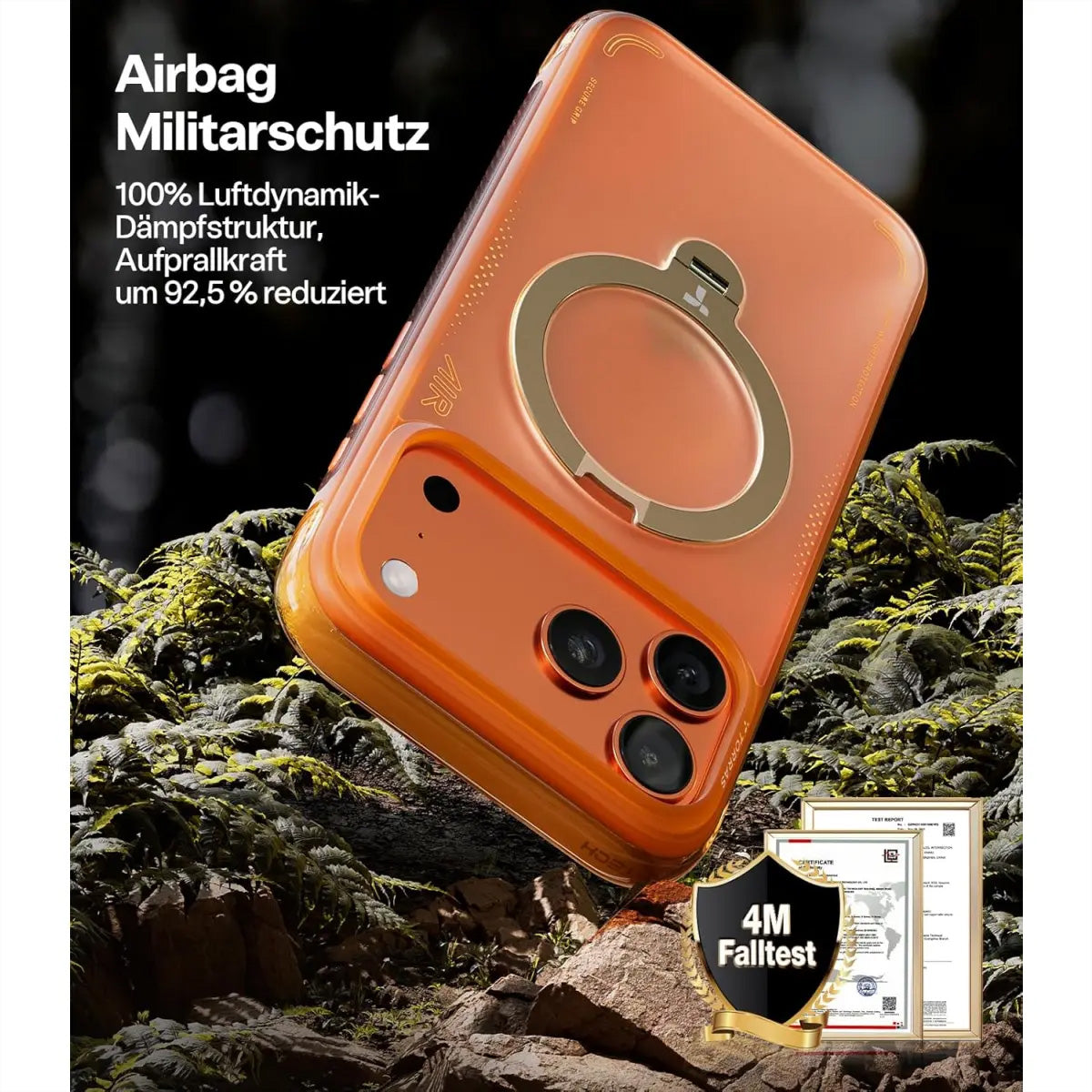 Torras Ostand Q3 Air Backcover – für Apple iPhone 17 Pro Max, MagSafe, mit Ständer, Kunststoff, Orange